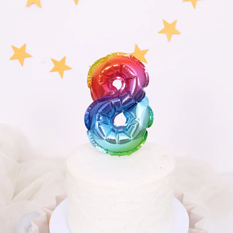 Five Inch Number 0-9 Rainbow Cake Toppers Foil Balloons Party Balloon Mini Cupcake Topper for Wedding Birthday Party Decorations