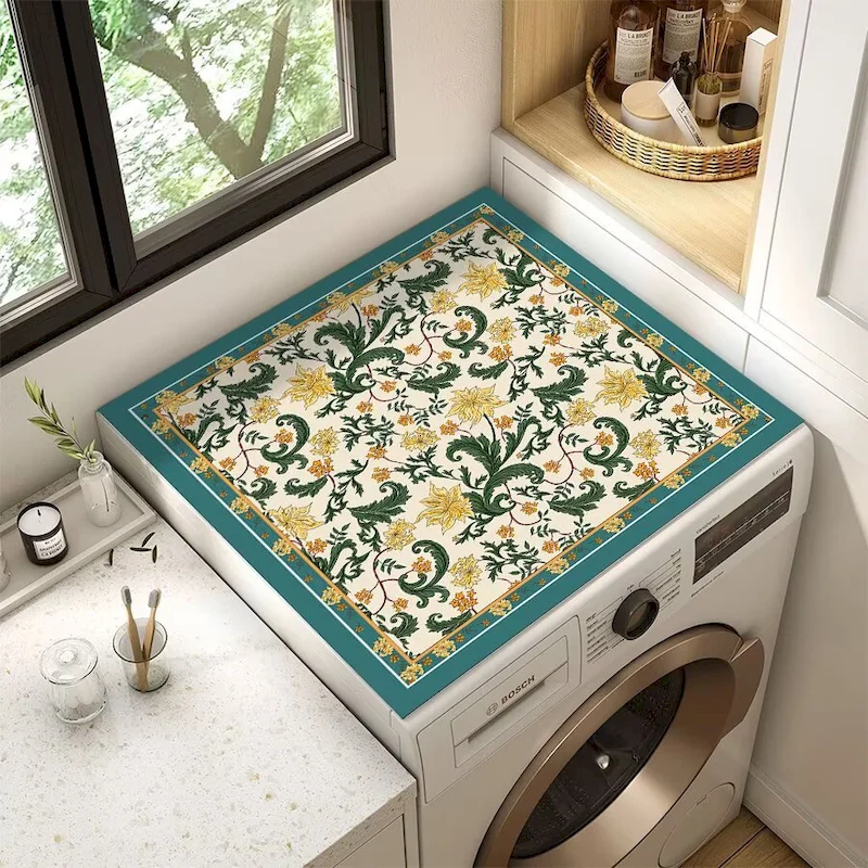 VIKAMA Washing Machine Top Cover Absorbent Pad Retro Baroque Style Anti Slip Pad Dryer Dust Pad Home Decoration