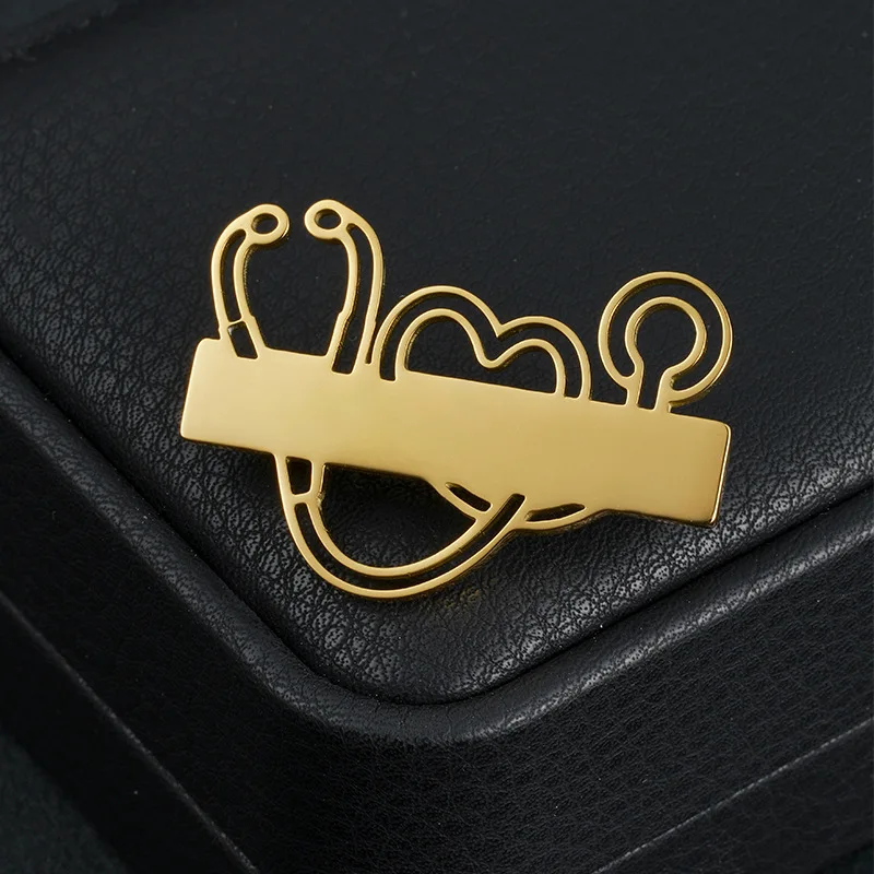 Custom Stainless Steel Lapel Pin Stethoscope Name Tag Brooch Laser Engraved Text Personalized Chest Badge Pin Jewelry