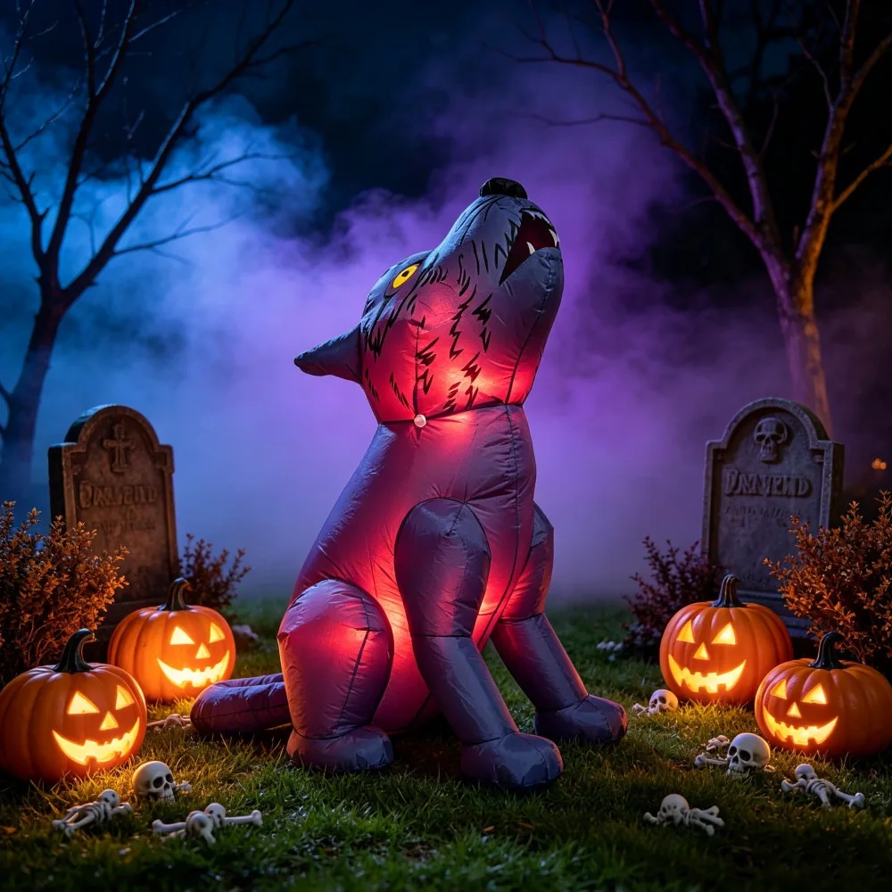 3FT Halloween Inflatable Howling Wolf, Blow‑up Werewolf with Red LED Lights, Yard Decoration for Indoor Outdoor Spooky Holiday