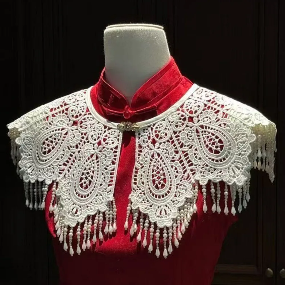 Elegant Polyester Cheongsam Shawl New Chinese Style Retro Tassel Stole Waterdrop Tassel Vintage Fringe Shrug Cheongsam Matching