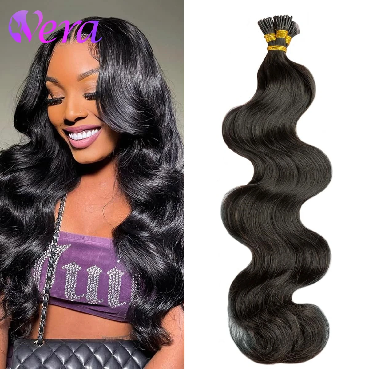 Body Wave I tip Microlink ekstensi rambut manusia Natural Black Itip bergelombang rambut ekstensi kutikula kualitas tinggi 16-26 inci grosir