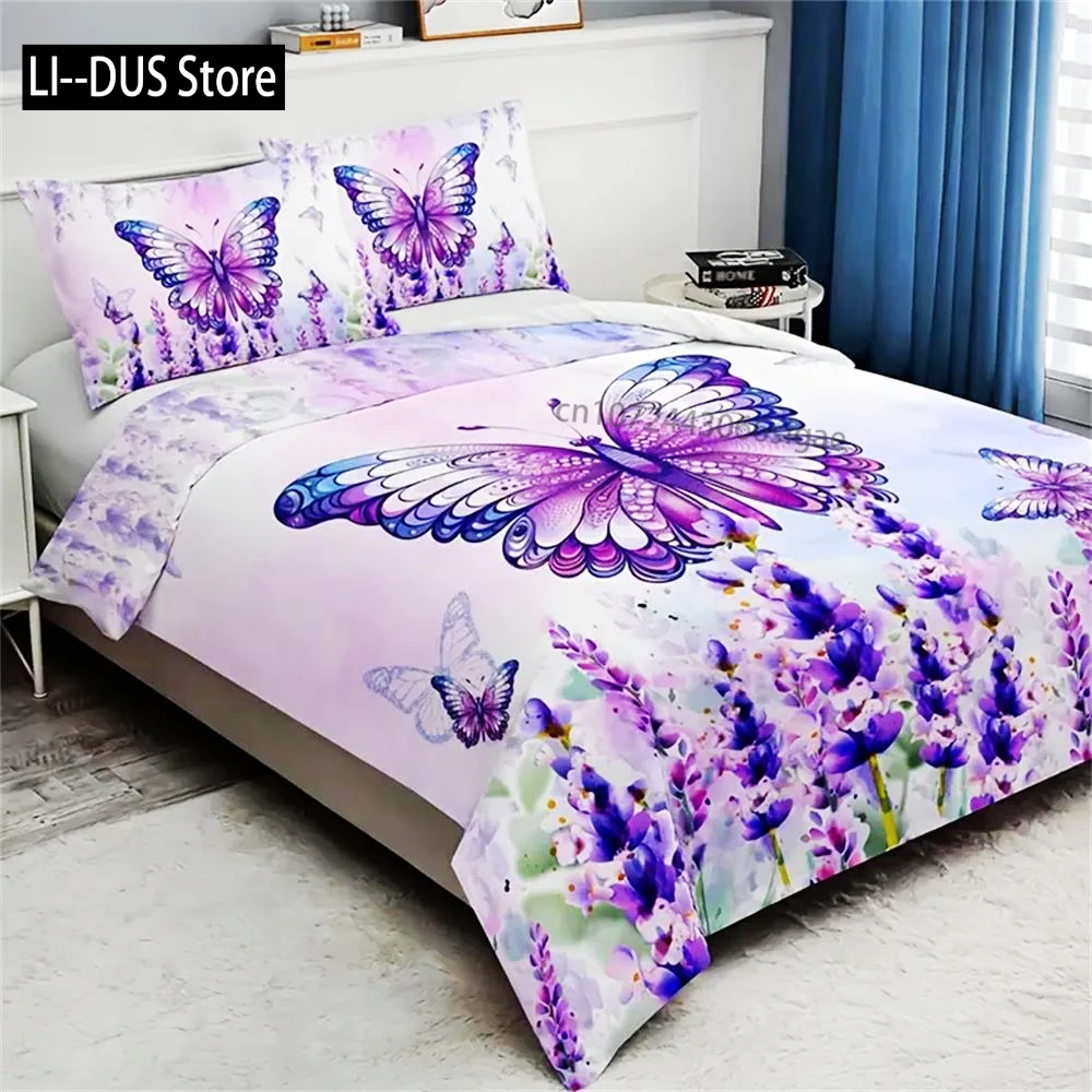 

Fashion Fresh Duvet Cover Set, Butterfly Floral Print Bedding Set, Soft Comfortable Breathable Duvet Cover, For Bedroom Guest