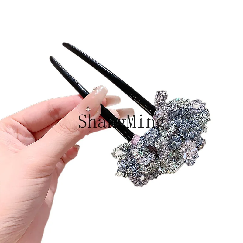 

PYH autumn and winter new antique crystal flower U-shaped hairpin women's fringed hair reel high-end temperament headgear