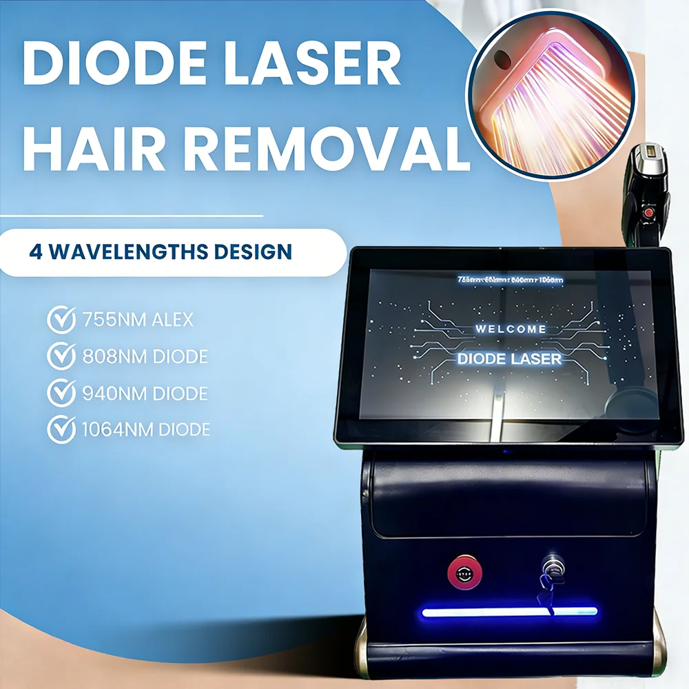 

4000W 4 wavelength Diode Laser Hair Removal Machine Painless 755/808/940/1064nm Alexandrite Device Cooling Handle Hair Removal