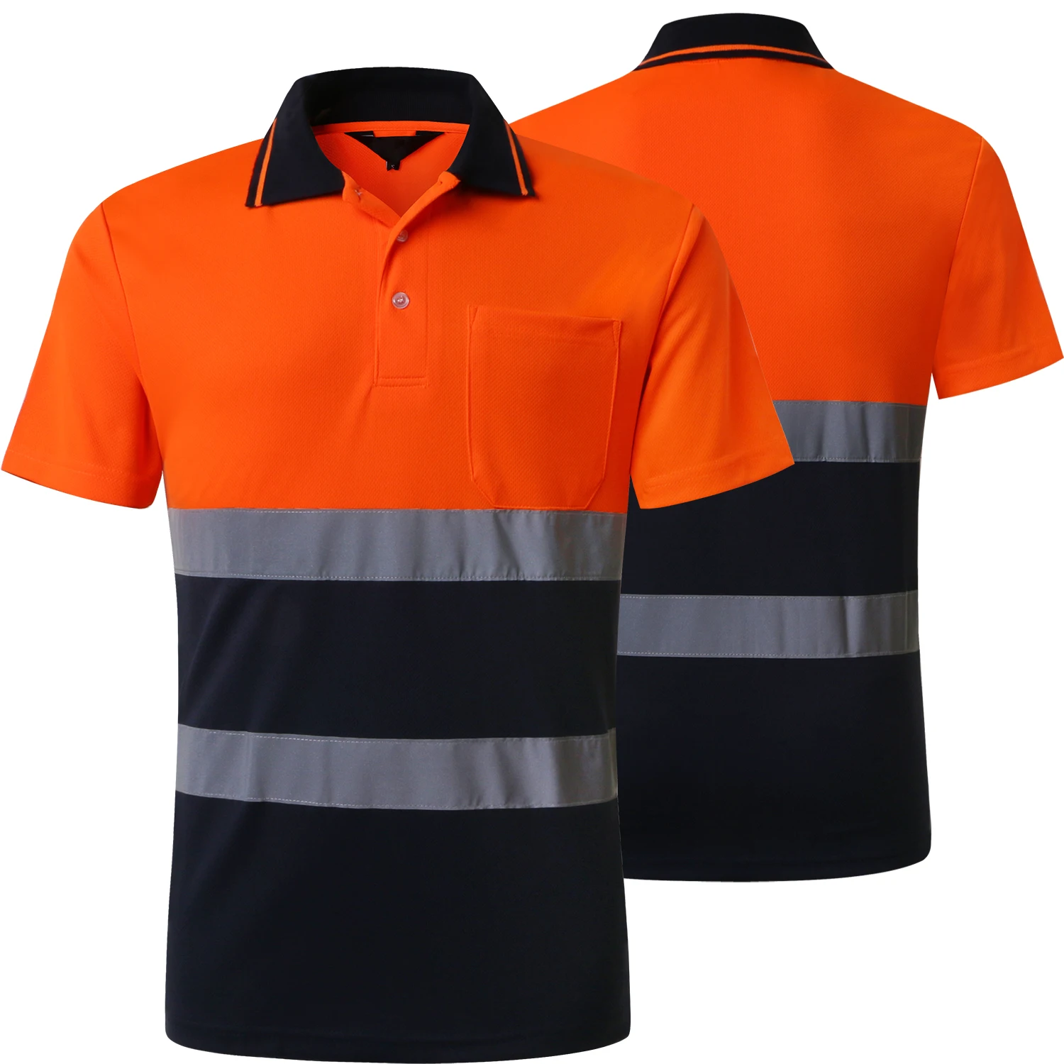 Men's Yellow Navy Safety Polo Shirts Short Sleeve Reflective Hi Vis Work Polo Shirt Workwear Clothes