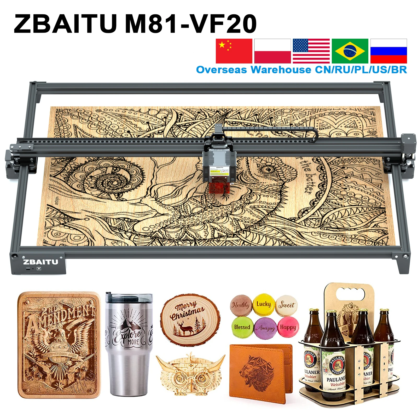 ZBAITU CNC Laser Engraver Cutter, 130W Wood Metal Engraving Cutting Machine, High Power Laser Module Air Assisted/Wifi Offline