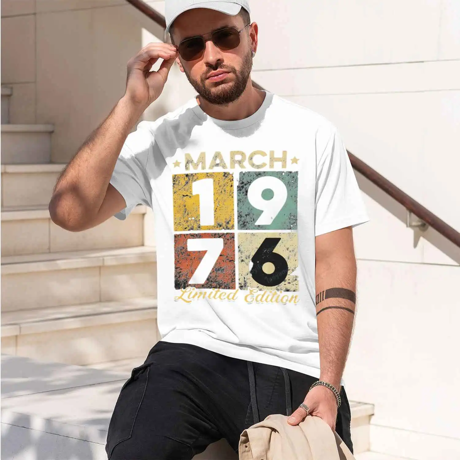 Vintage Mar 976 Retro 50th Birtay Gifts 50 Years Old Y2k Aesthet Vintage Clothes High Quality 2026 New Model Short-sleeve crewne
