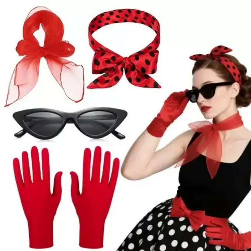 5/7PCS/SET Halloween Party & Holiday DIY Decor Costume Accessory Fabric Polka Dot Bow Cosplay Accessory Set Retro Dinner Costume