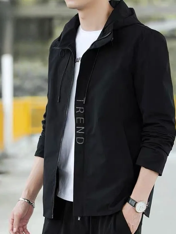 

Casual Men's Jaet Spring Autumn Korean Sle Trendy Versatile Spring Clothing Lightweight Hooded Zipper Closure Polyester F...