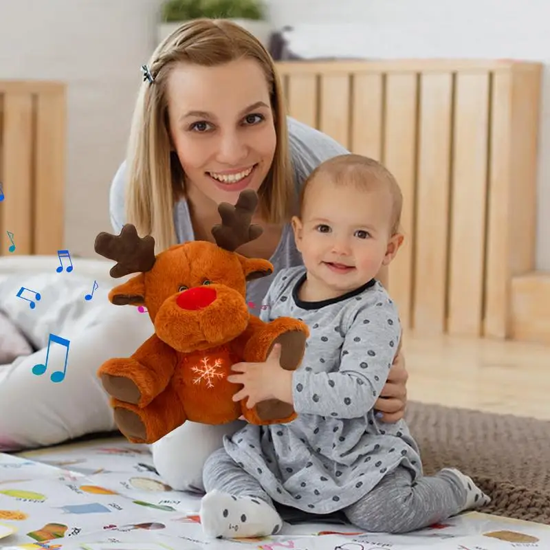 Juguetes de renos para niños, animales de peluche suaves calmantes, animales de peluche eléctricos, muñeco de Reno de Navidad de felpa calmante abrazable