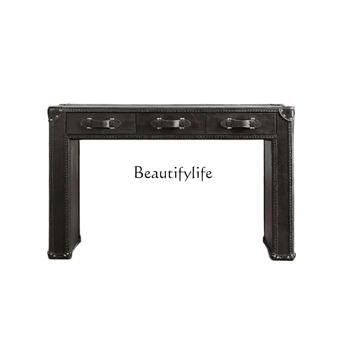 

-American retro desk British industrial style first floor cowhide villa study writing desk office computer desk