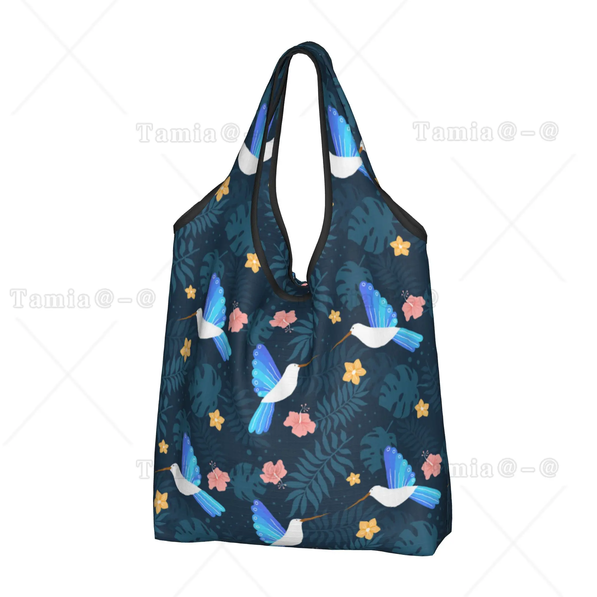 Tropical Hummingbird Groceries Shopping Bags Funny Shopper Shoulder Tote Bags Hawaiian Style Botanical Flowers Handbag