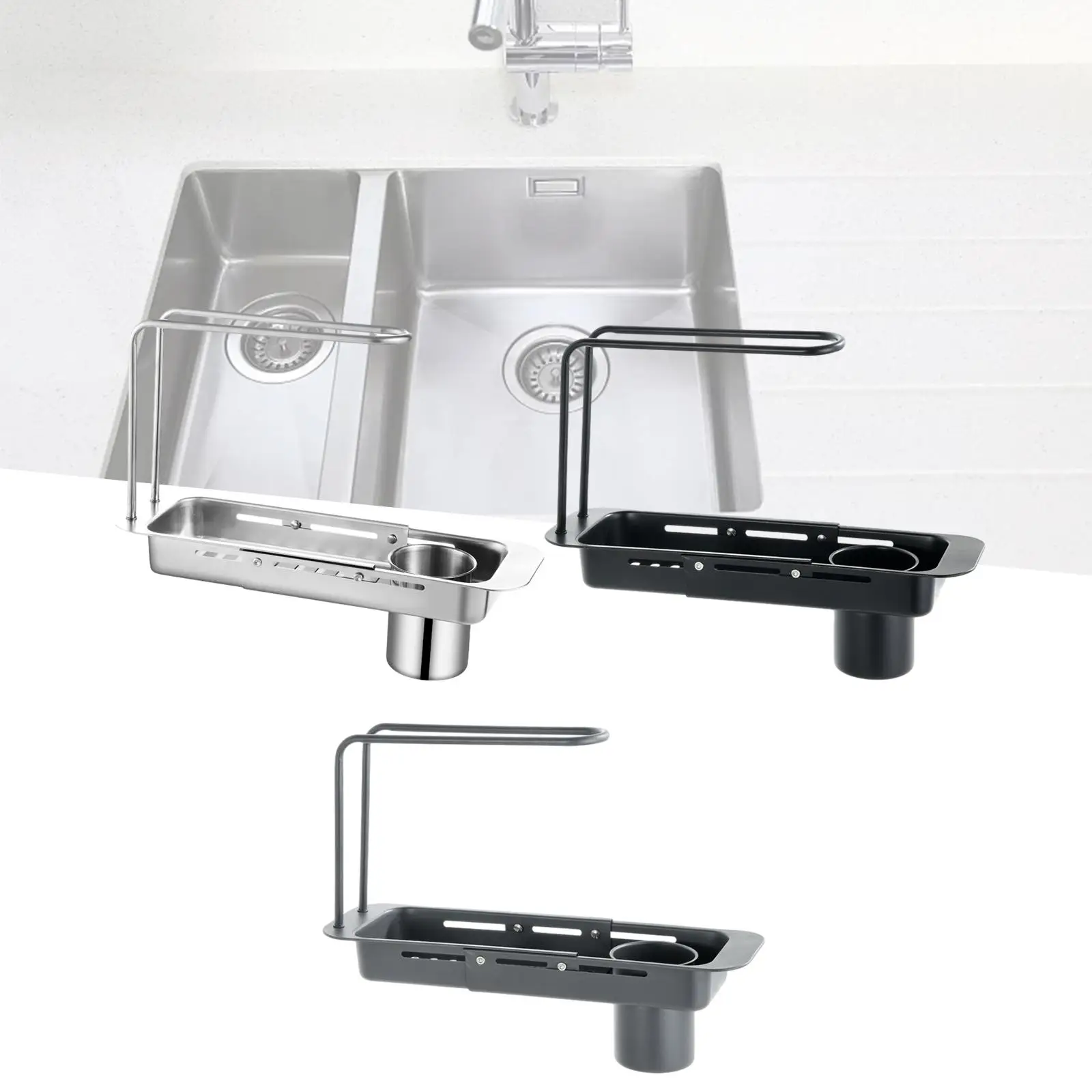 Sink Drain Shelf Stainless Steel Drainer Shelf Kitchen Sink Organizer Telescopic Practical Storage Shelf Kitchen Utensils