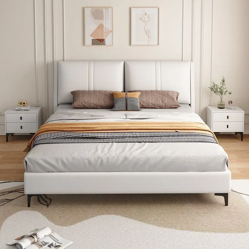 Solid wood bed, Italian-style 1.8m double bed, master bedroom economy tech fabric bed, soft bedding 1.2m, rental room bed 1.5m