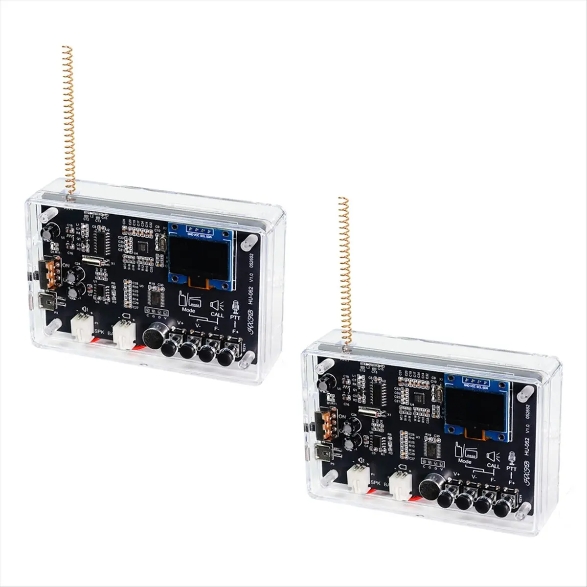 ชุดวิทยุสื่อสาร A64I 2 เครื่อง ชุดประกอบวิทยุ FM ด้วยตัวเอง ความถี่ 409.85MHz ปรับได้ 87-108MHz หน้าจอ OLED ชุดบัดกรี DIY