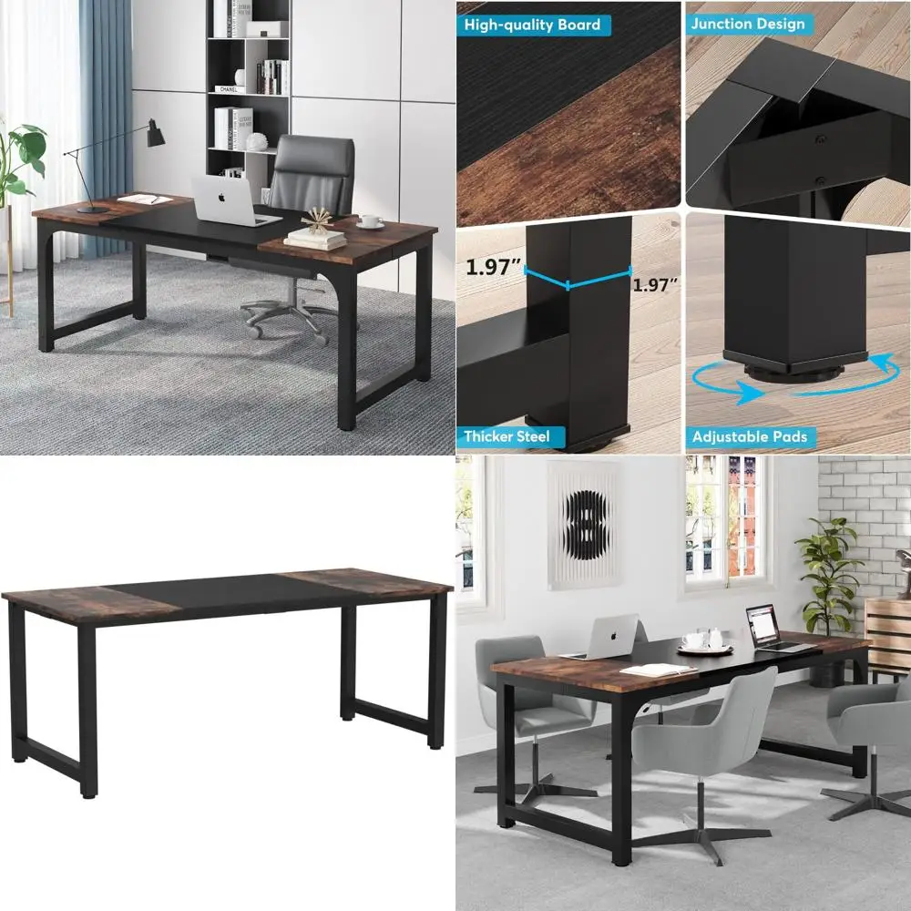 

70.8 Large Office Computer Desk with Thick Frame, Modern Simple Workstation for Business