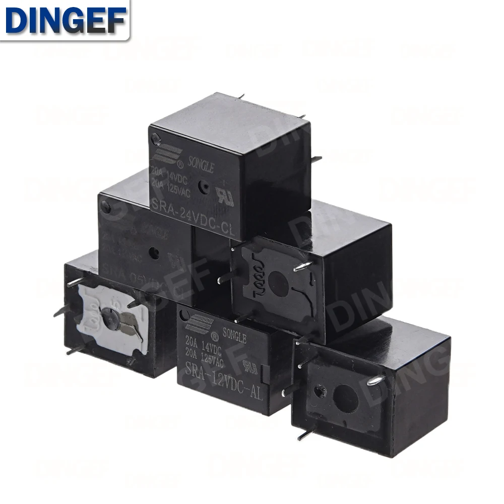 5PCS DC Power Relay SRA-05VDC-AL SRA-12VDC-CL SRA-24VDC-CL 5V 12V 24V 20A  4Pin 5Pin PCB Type Black Automobile Relay In Stock