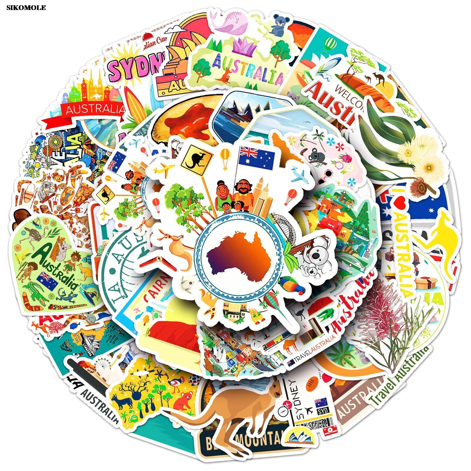 

10/30/50pcs Cartoon Australia Map Stickers Kawaii Travel For Kid DIY Laptop Luggage Suitcase Notebook Decals Graffiti Sticker