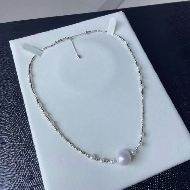 S925 Silver Natural Freshwater Pearl Necklace,14‑15mm Edison Pearl,Adjustable Choker Minimalist Luxury Jewelry for Women
