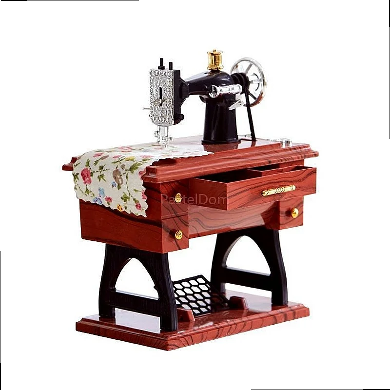Retro Vintage Old Sewing Machine Toy Simulation Linkage Music Box Classical Collectible Desktop Ornament
