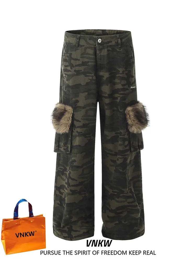 

American Retro Camouflage Work Pants Loose Straight Leg Wide Leg Floor Length Casual Trousers for Men And Women