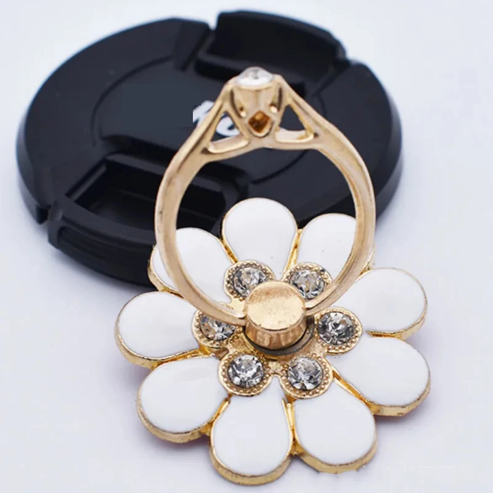 حامل هاتف محمول على شكل زهرة ، درجة دوارة ، ماس معدني ، مشبك حلقي صغير