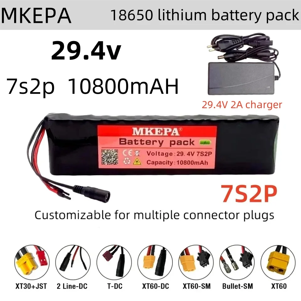 29.4v 10800mah h18650 bateria de íon de lítio 7s2p 29.4v bicicleta elétrica bateria de íon de lítio + 29.4v2a carregador durável e