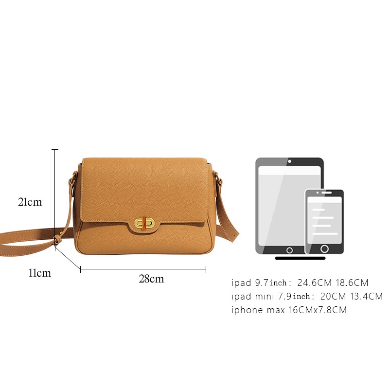 Solid Color Female Genuine Leather Messenger Bags Large Capacity Lady Commute Single Shoulder Bag Fashion Simple Women Handbag