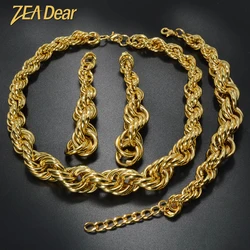 ZEADear Hip Hop Jewelry Set Exaggerated Necklace Thick Bracelet on Hand Punk Earrings Copper Metal Drop Earring