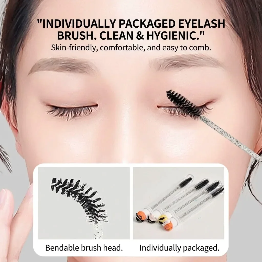20 Stück Wiederverwendbare Wimpernbürsten für Frauen, Halloween-Tuben-Mascara-Stäbchen - Gruselig & Niedlich mit Tuben-Wimpernstäbchen und austauschbarer Augenbrauenbürste – Detail 4