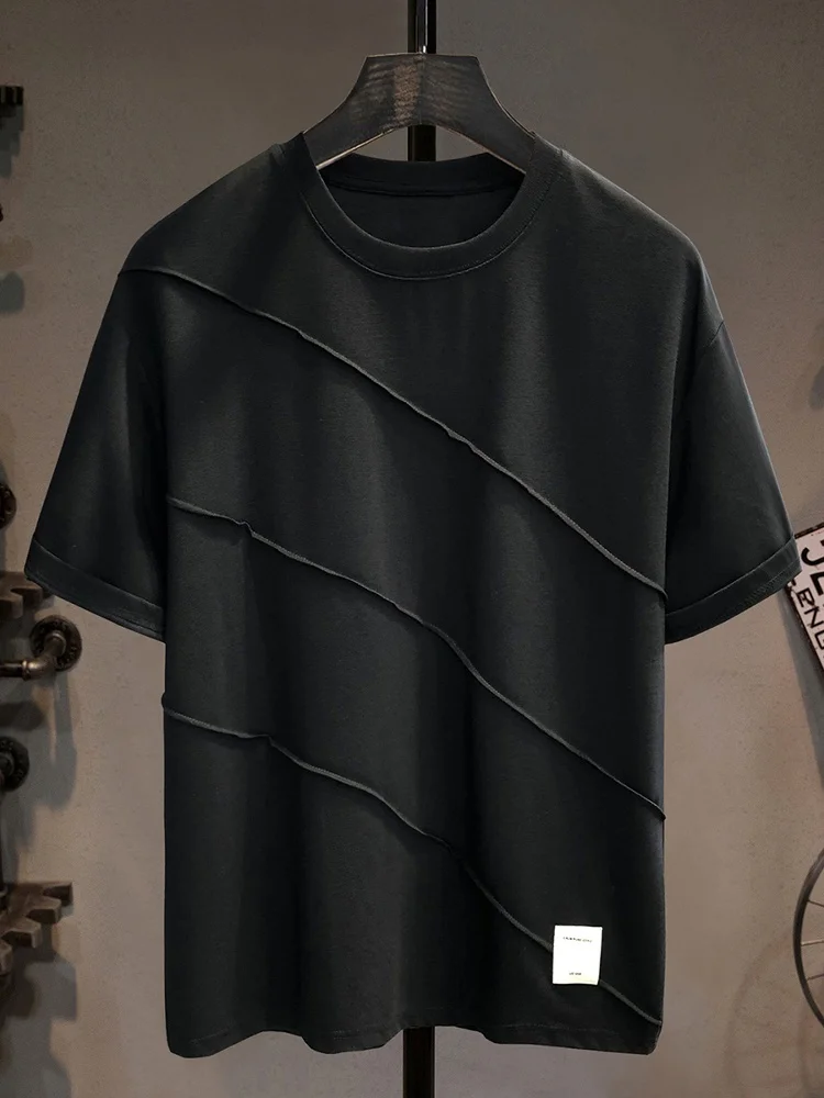 

Loose Bla T-irt Men's Trendy oulder Drop High Quali round Ne f Sve Youth Faion Personali ort Sve irt