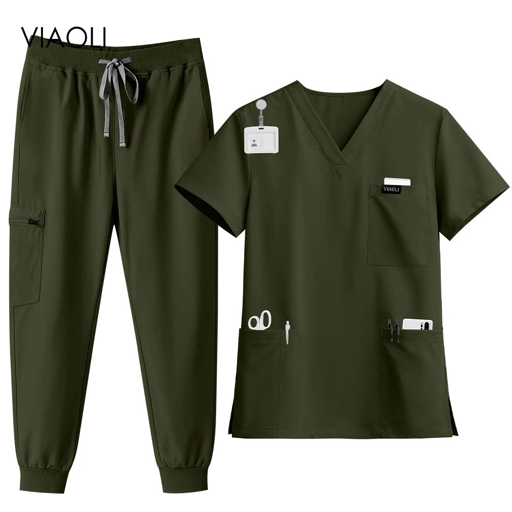 High Quality Clinical Pharmacy Beauty Salon Spa Top+Pants Hospital Surgical Uniform Woman Men Medical Nursing Scrub Uniforms Set