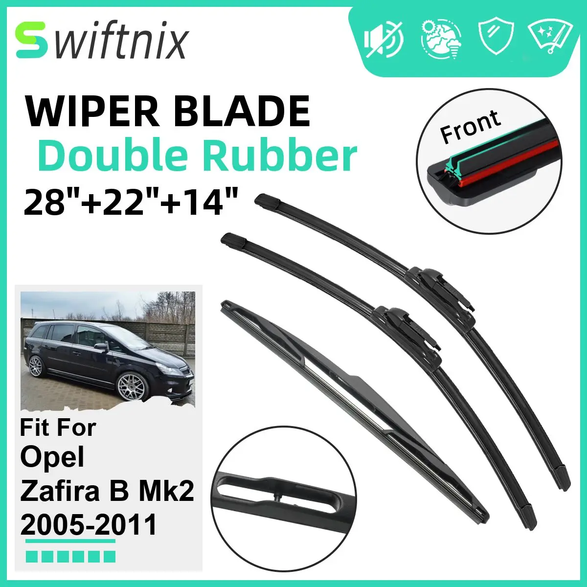 Double Rubber Car Wiper Blades for Opel Zafira B Mk2 2005-2011 Windshield Wipers Rubber Car Accessories 2007 2008 2009 2010 2011