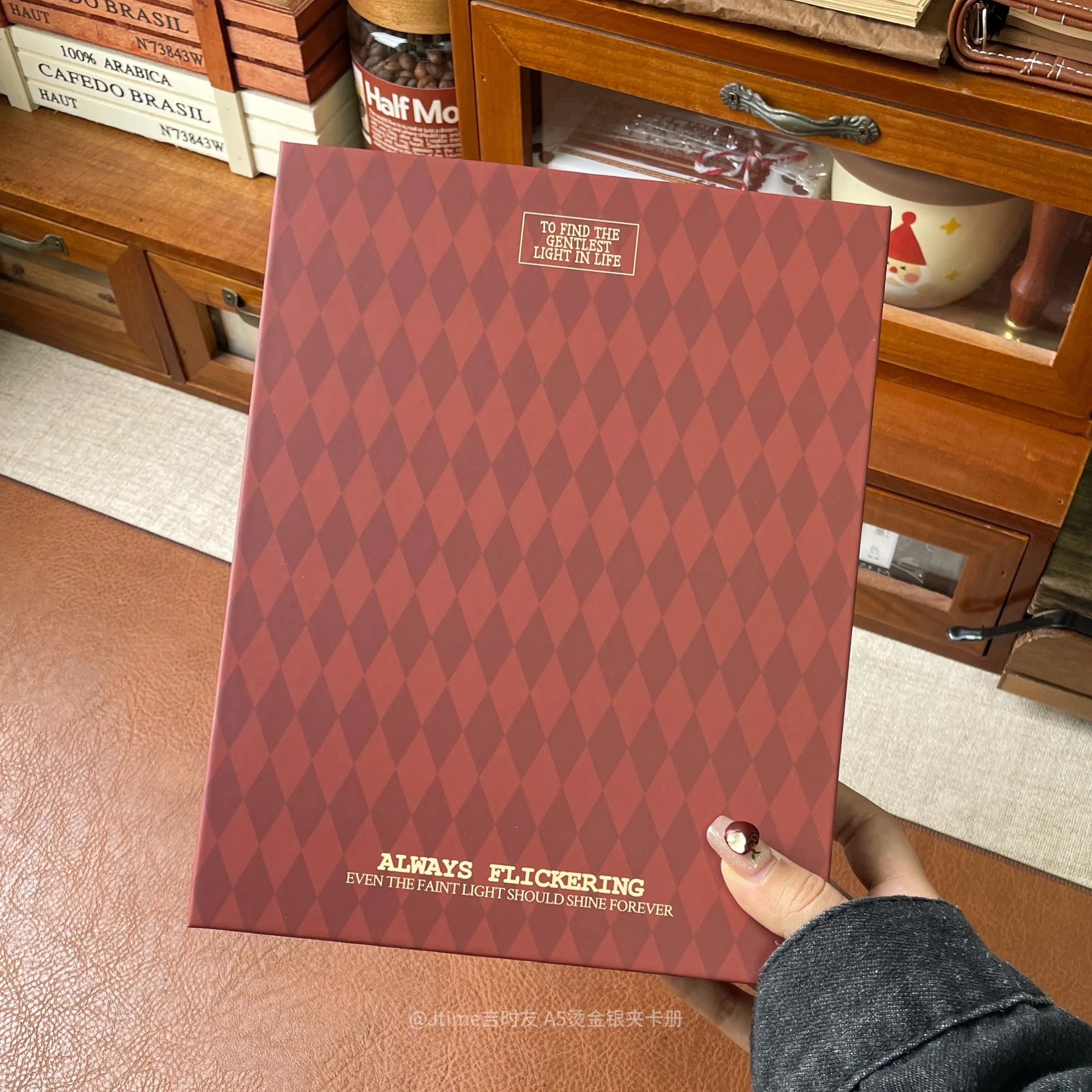 Vintage Cherry A5 Binder 4-grid Card Album Touch Cover & Sturdy Paperboard for Collectibles, Polaroids, Photo Album