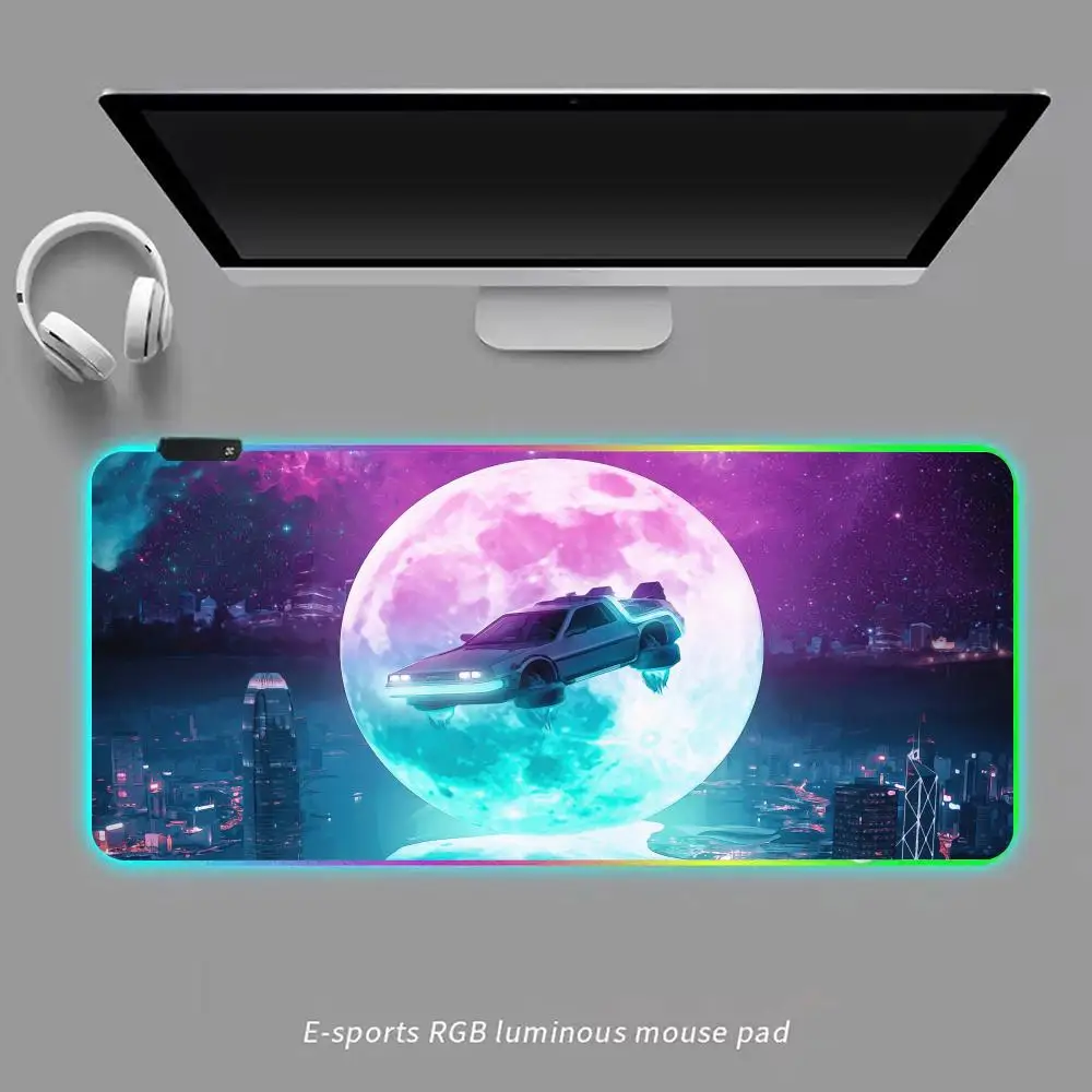 Movie Back To The Future Mouse Pad RGB Gaming Mouse Pad Desk Mat HD Gamer Large LED Light XXL MousePads