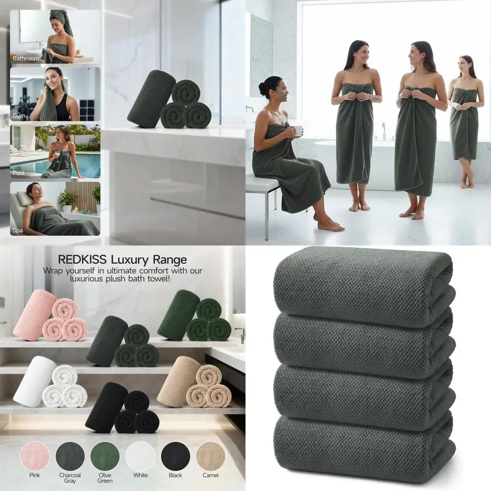 

Set of 4 Luxurious Coral Fleece Bath Towels, 35x70, Soft & Absorbent for Spa, Gym, Travel, Dark Gray
