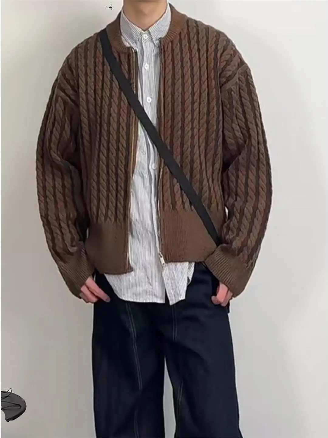 

Мужской вязаный свитер на молнии в американском ретро-стиле, свободный крой, осенне-зимняя модная верхняя одежда, комфортное утепленное пальто средней толщины