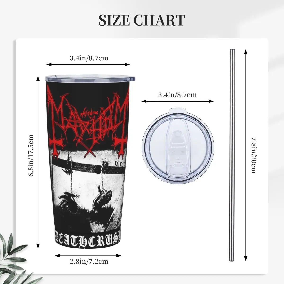 Mayhem Deathcrush Euronymous Dead Varg Tumbler With Straw Stainless Steel Cup Mug Double Wall Vacuum Insulated for Cold Hot 20oz