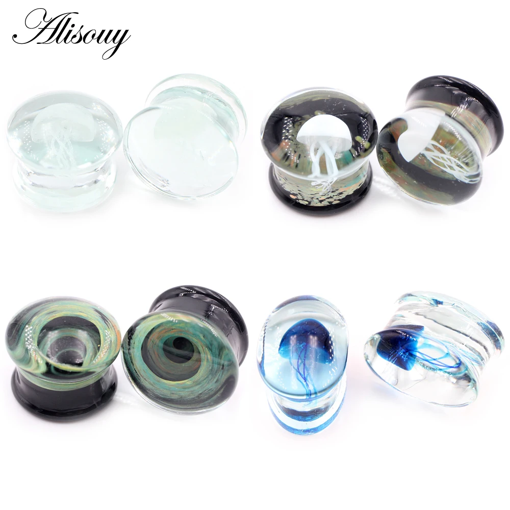 Alisouy 1PC szklana zatyczka do uszu i tunel 8-25mm ekspander do uszu Stercher wskaźniki uszu Ear Flare Flesh Expander piercing biżuteria