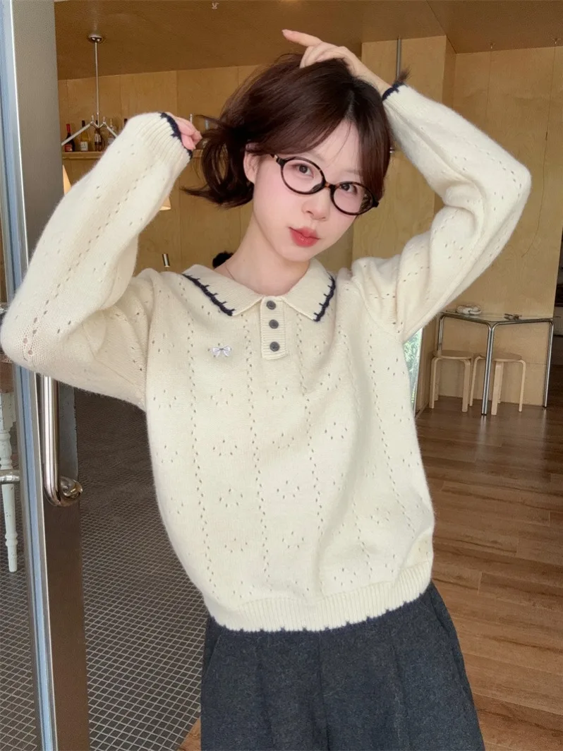 الكورية Sle عقدة مطرزة سترة المرأة الخريف الشتاء تصميم جديد Ele الشباب محبوك أعلى فضفاضة تناسب طويلة...