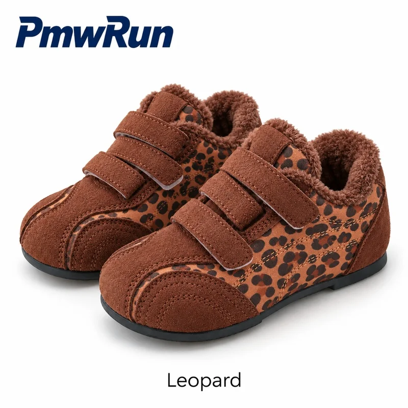 Leopard Winter Cotton Shoes For Girls 2026 Trend Fashion Teenager Kid's Plush Boots Anti-slippery Thick Warm Kid's Snow Shoes