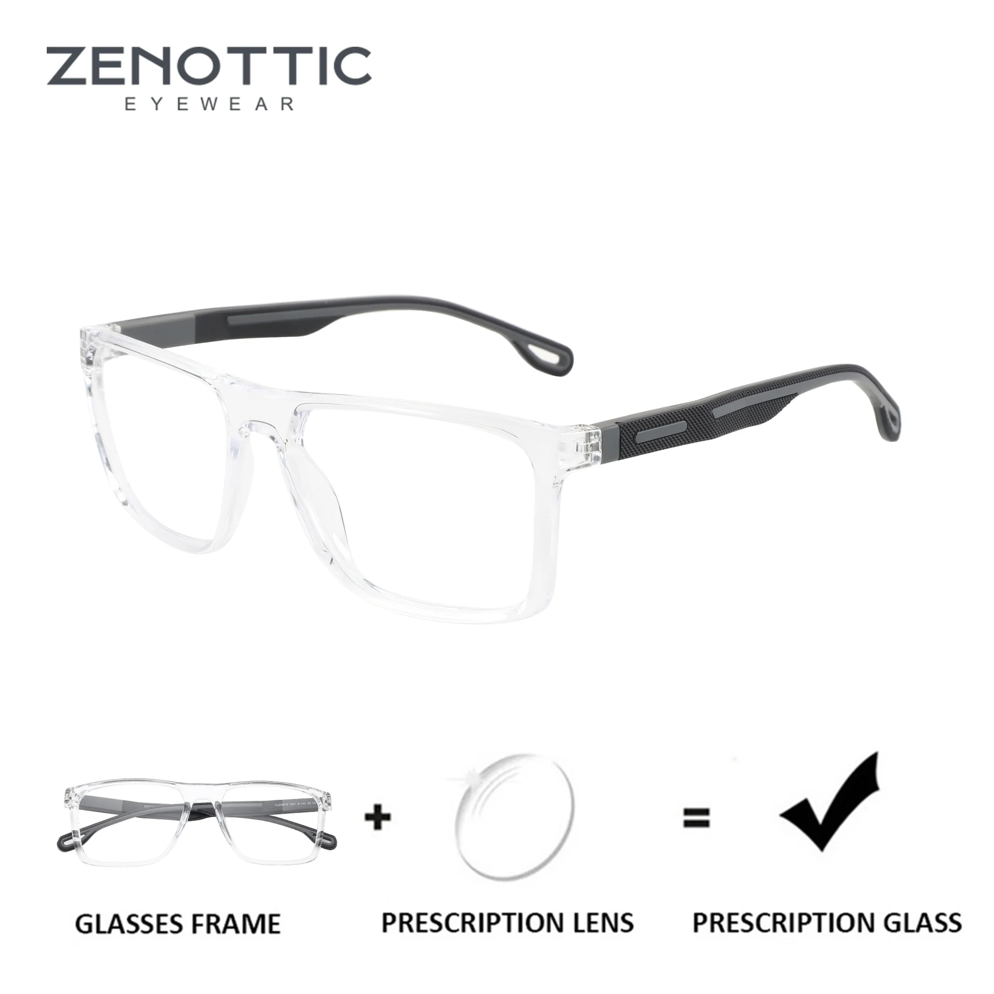 ZENOTTIC Men's Trendy Square Custom Prescription Glasses Acetate Progressive/Myopia Optical Lenses With Recipe