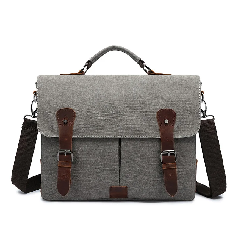 

Vintage Canvas Messenger Bag Men Laptop Briefcase Crossbody Satchel Bags with Crazy Horse Leather Trims Dropshipping