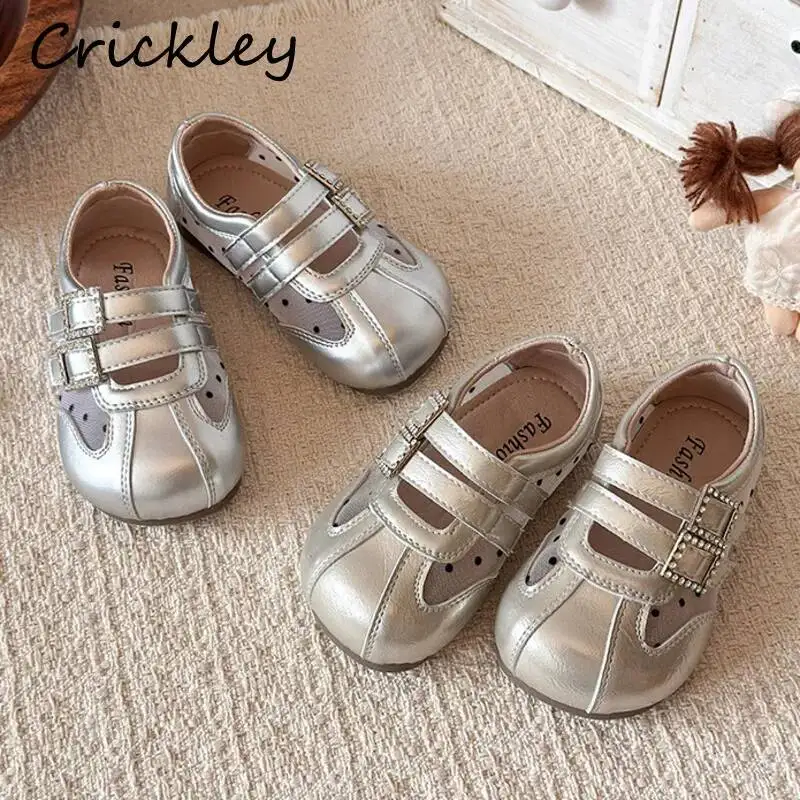 

Dot Mesh Girls Flats Shoes Summer PU Leather Bling Buckle Children Casual Shoes Fashion Anti Slip Kids Princess Shoes