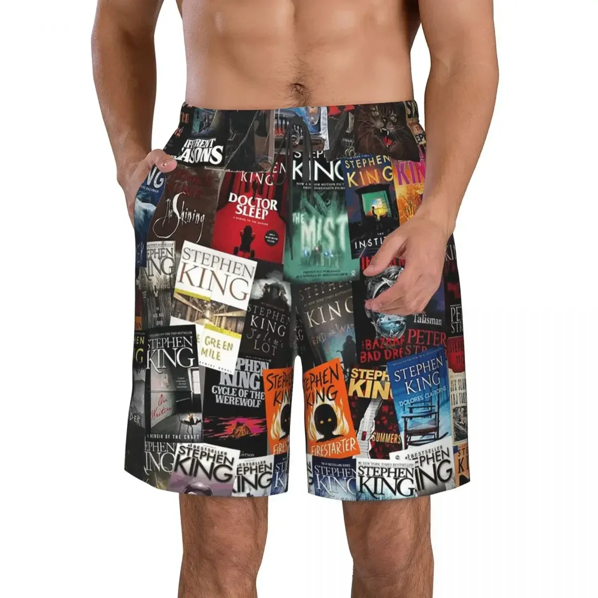 Stephen King Book Covers, Horror Bookworm Trunks Beach Board Shorts Casual Quick Dry Swim Summer Men Pants