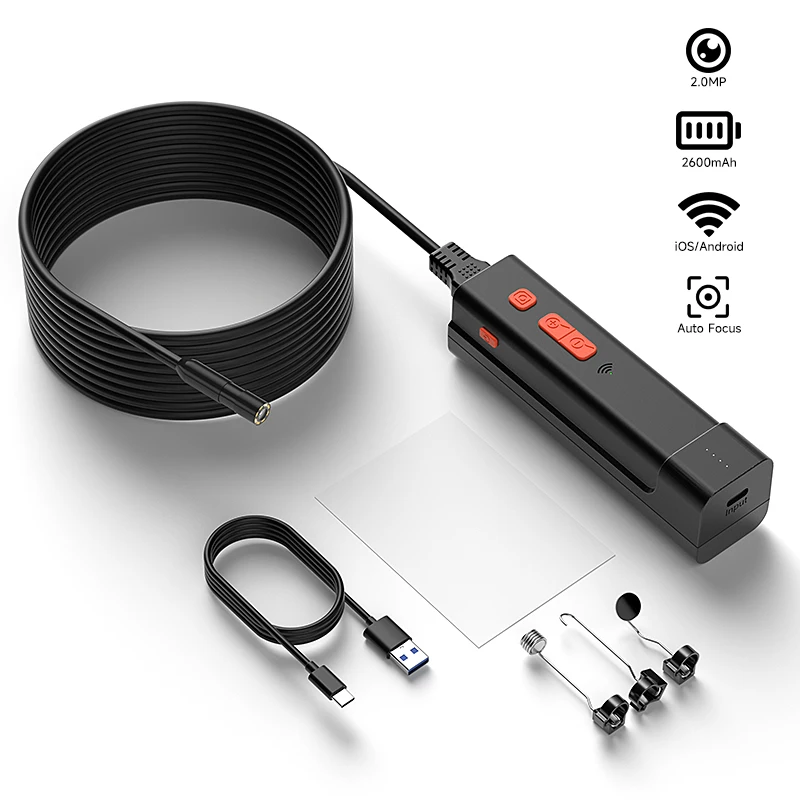 Wireless Industrial Endoscope 1080P Camera for iOS/Android IP67 Rigid Cable Split Design Autofocus Lens 1920P Borescope for Pipe