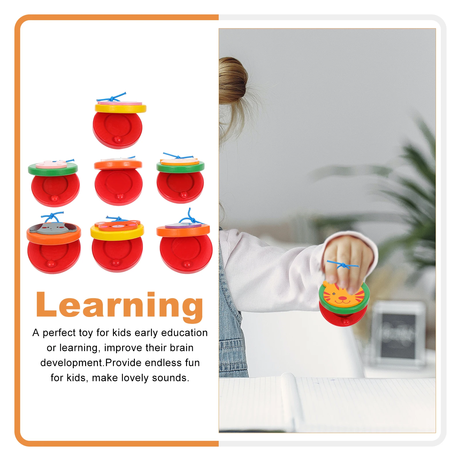 

7pcs Cartoon Animal Wooden Castanet Kids Musical Instruments For Toddlers Educational Percussion Plaything Preschool Learning