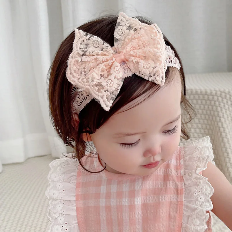 White Lace Bow Baby Headbands for Girl Cute Bowknot Hair Band Elastic Infant Turban Newborn Headwear Baby Hair Accessories