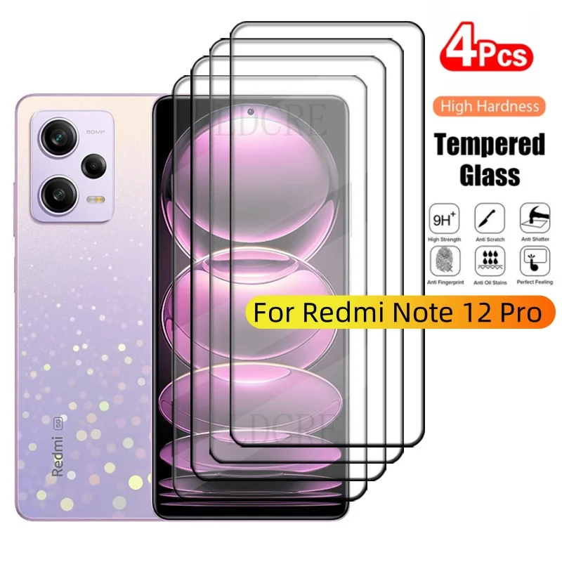 

4Pcs For Redmi Note 12 Pro 5G Glass Redmi Note 12 Pro Glass 9H HD Full Cover Glue Screen Protector Xiaomi Redmi Note 12 Pro 5G